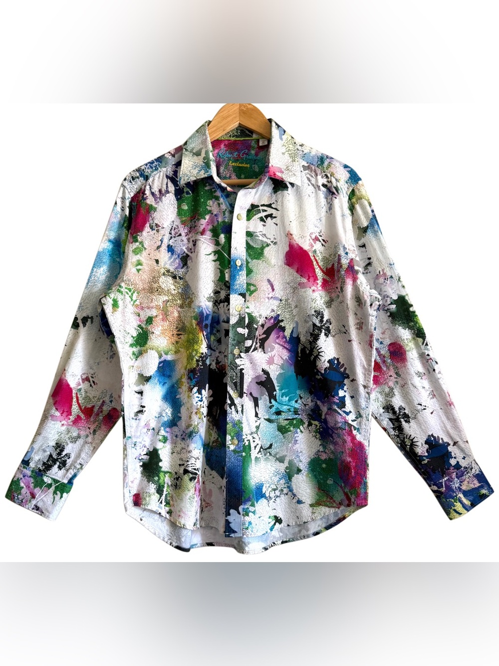 ROBERT GRAHAM Colorful Splatter Paint Mack Daddy Classic-Fit Button Down Shirt M